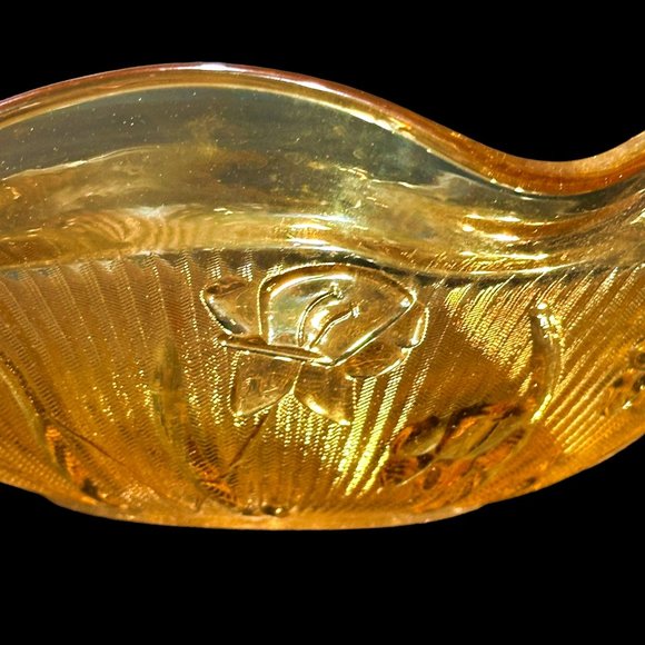 Jeanette Iris and Herringbone Ruffle Edge Marigold Carnival Glass Bowl 11.5 Inch - Picture 4 of 7